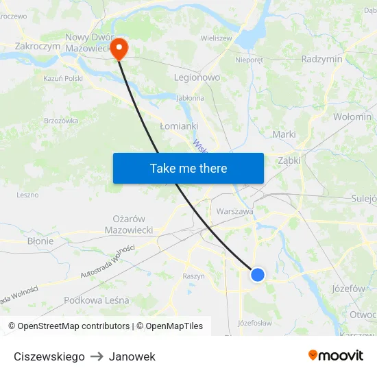 Ciszewskiego to Janowek map