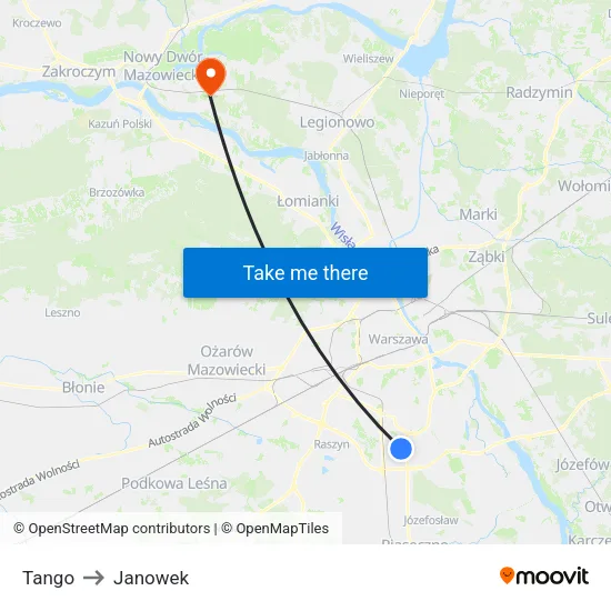 Tango to Janowek map