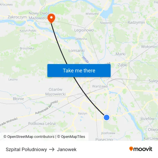 Szpital Południowy to Janowek map