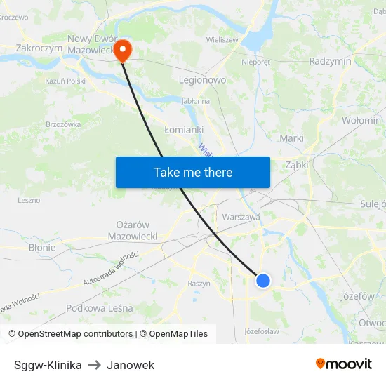 SGGW - Klinika to Janowek map