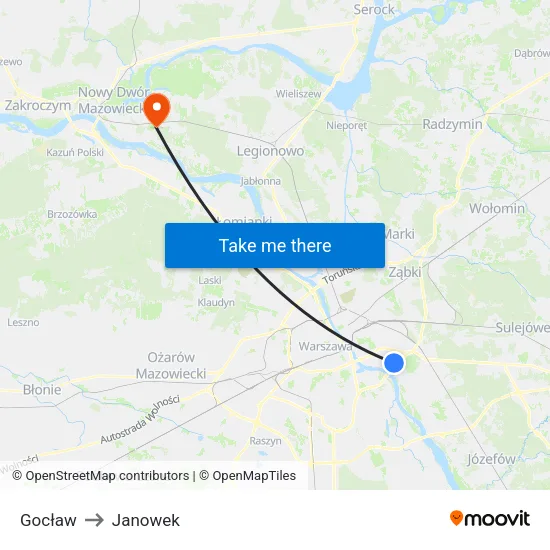 Gocław to Janowek map