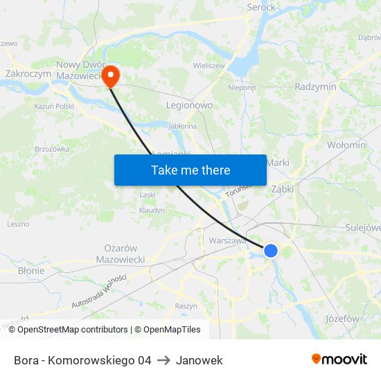 Bora-Komorowskiego to Janowek map