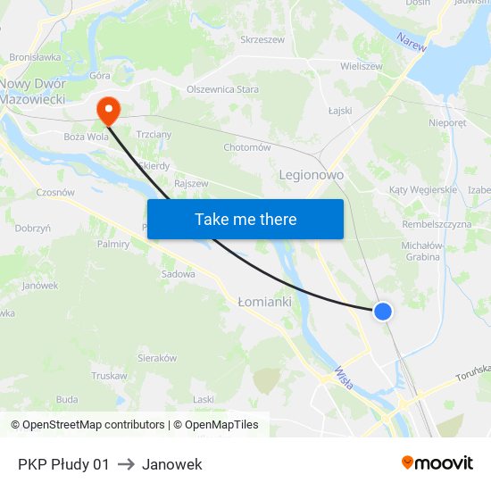 PKP Płudy to Janowek map