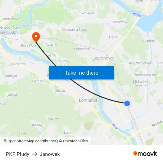 PKP Płudy to Janowek map