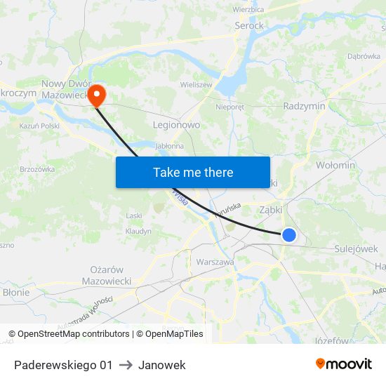 Paderewskiego 01 to Janowek map