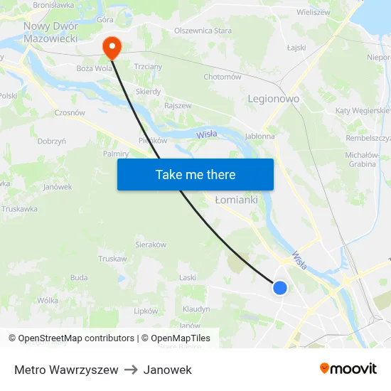 Metro Wawrzyszew to Janowek map