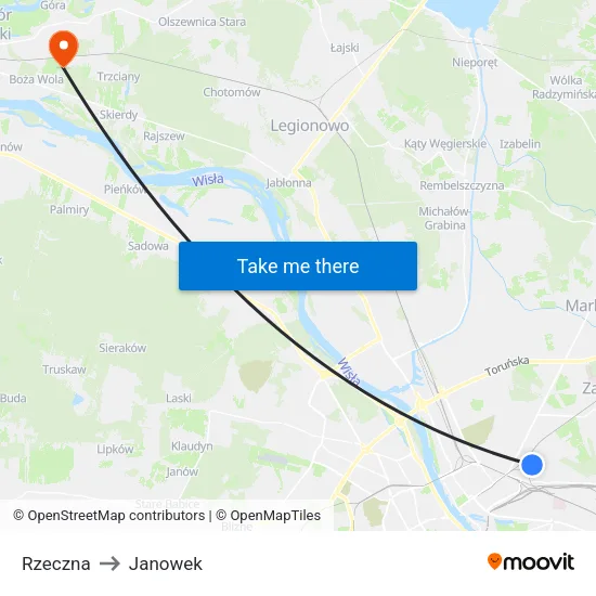 Rzeczna to Janowek map