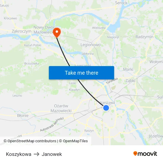 Koszykowa to Janowek map