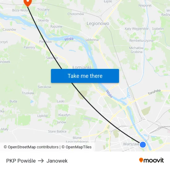 PKP Powiśle to Janowek map