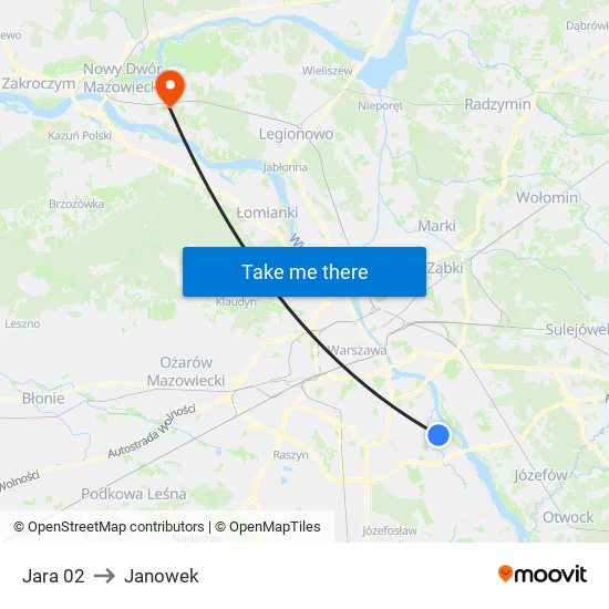 Jara to Janowek map