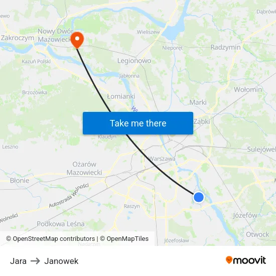 Jara to Janowek map