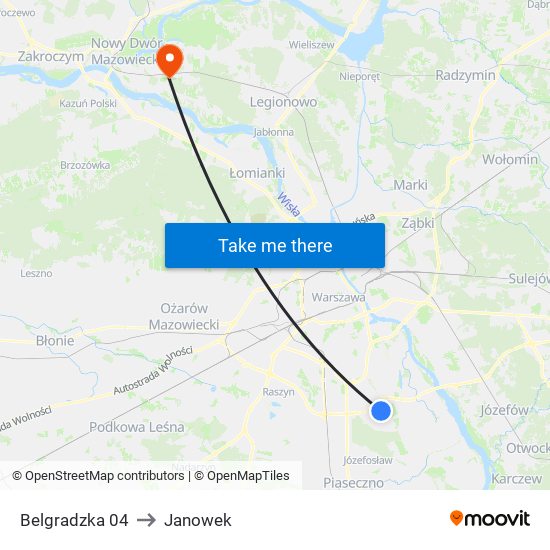 Belgradzka to Janowek map