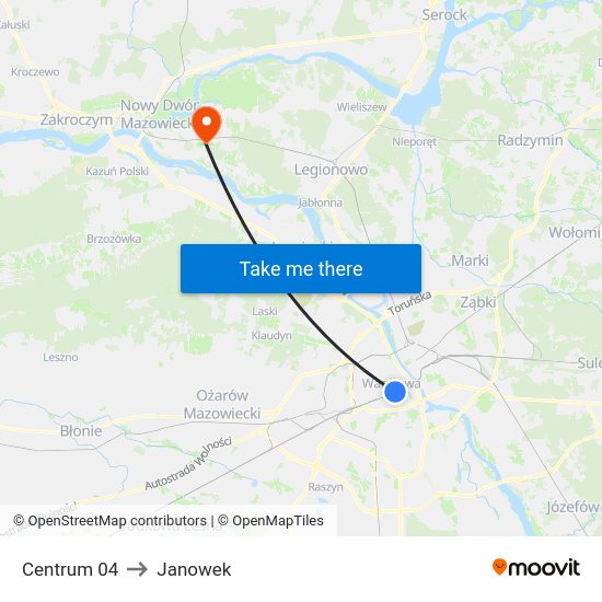 Centrum to Janowek map