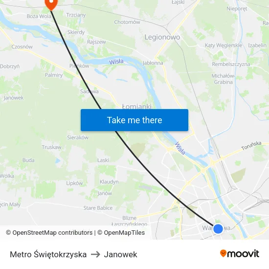 Metro Świętokrzyska to Janowek map