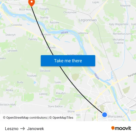 Leszno to Janowek map