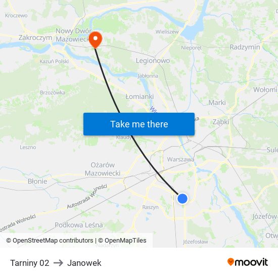 Tarniny to Janowek map