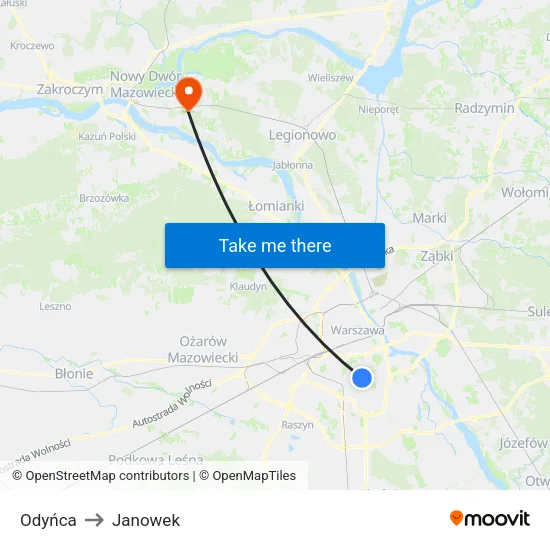 Odyńca to Janowek map