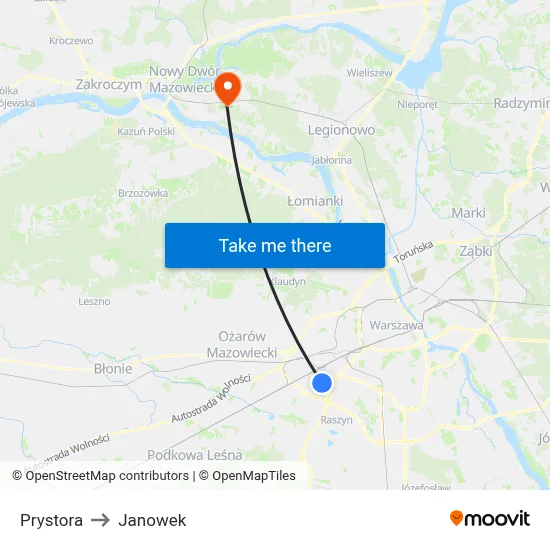 Prystora to Janowek map
