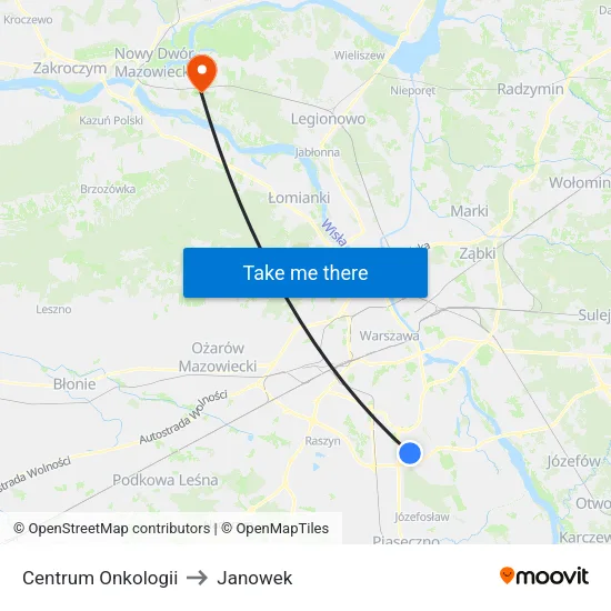 Centrum Onkologii to Janowek map