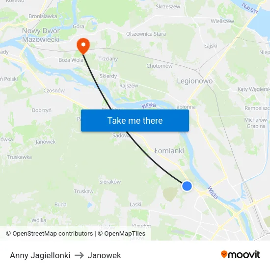 Anny Jagiellonki to Janowek map