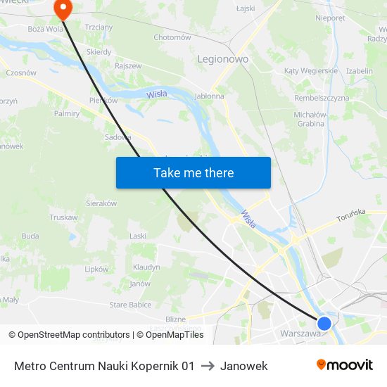 Metro Centrum Nauki Kopernik 01 to Janowek map