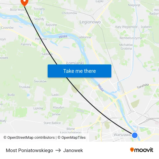Most Poniatowskiego to Janowek map