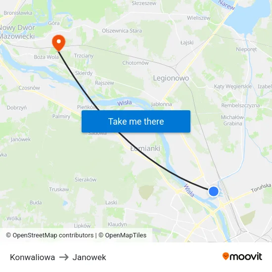 Konwaliowa to Janowek map