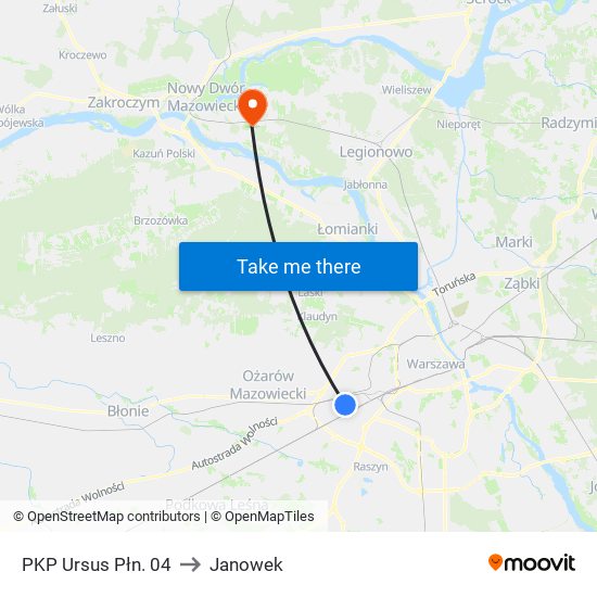 PKP Ursus Płn. to Janowek map