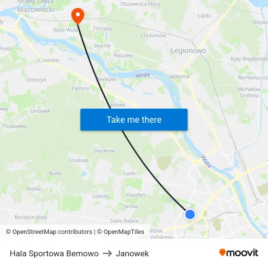 Hala Sportowa Bemowo to Janowek map