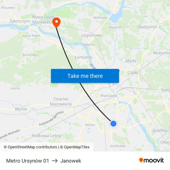 Metro Ursynów 01 to Janowek map