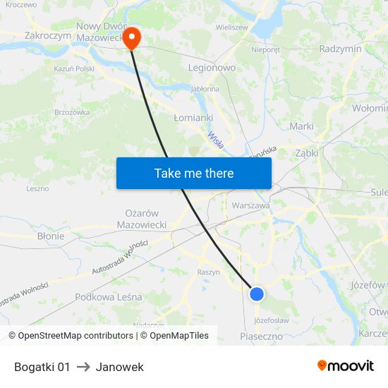 Bogatki to Janowek map