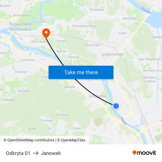 Odkryta 01 to Janowek map