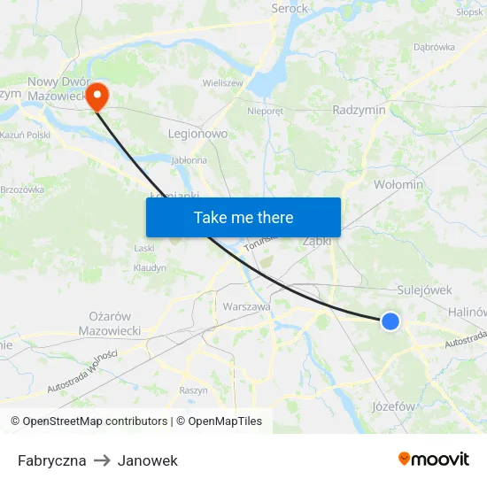 Fabryczna to Janowek map