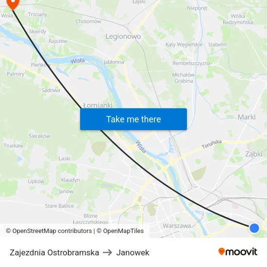 Zajezdnia Ostrobramska to Janowek map