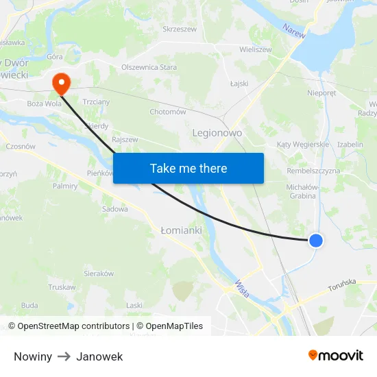 Nowiny to Janowek map