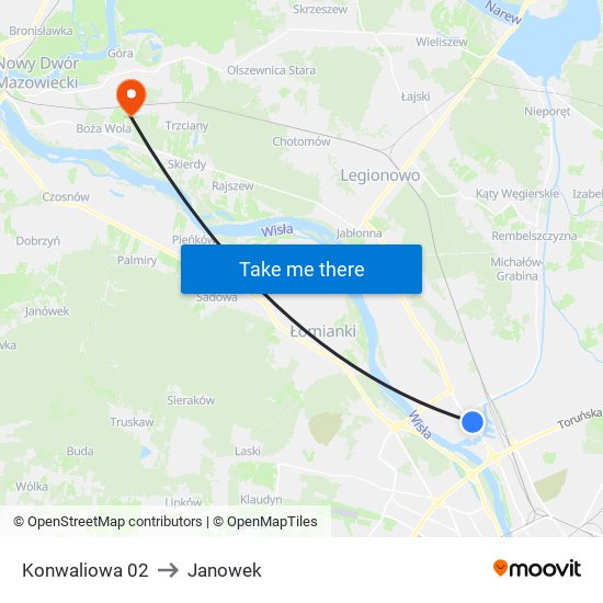 Konwaliowa to Janowek map