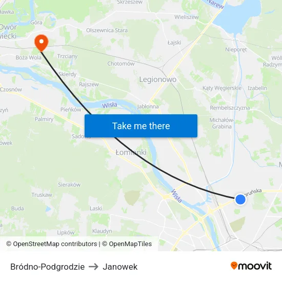 Bródno - Podgrodzie to Janowek map
