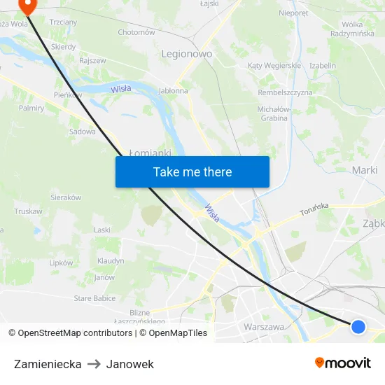 Zamieniecka to Janowek map