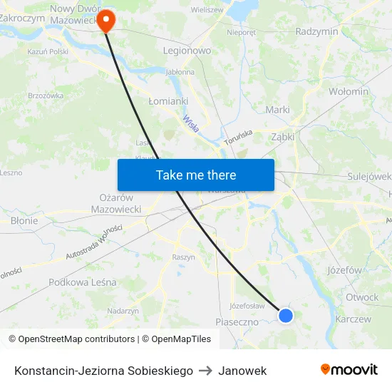 Konstancin-Jeziorna Sobieskiego to Janowek map