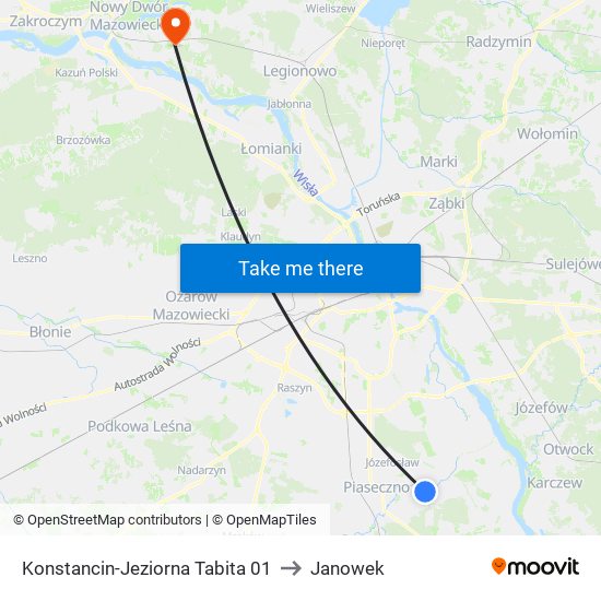 Konstancin-Jeziorna Tabita to Janowek map