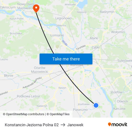 Konstancin-Jeziorna Polna to Janowek map