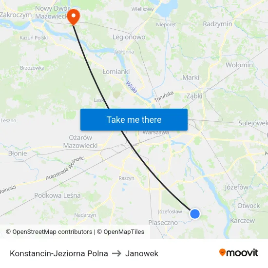 Konstancin-Jeziorna Polna to Janowek map