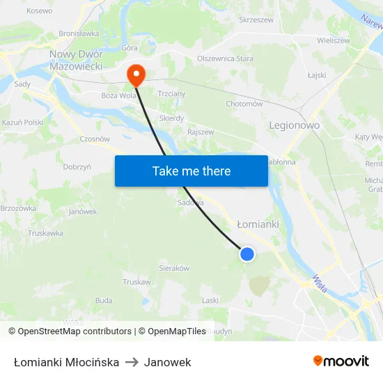 Łomianki Młocińska to Janowek map