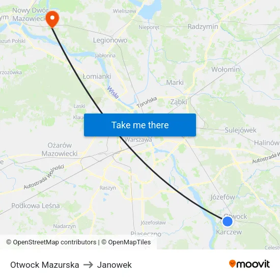 Otwock Mazurska to Janowek map