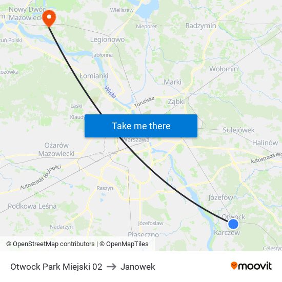 Otwock Park Miejski to Janowek map