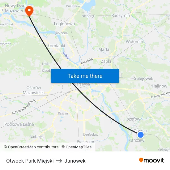 Otwock Park Miejski to Janowek map