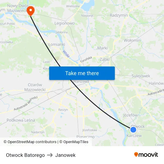 Otwock Batorego to Janowek map