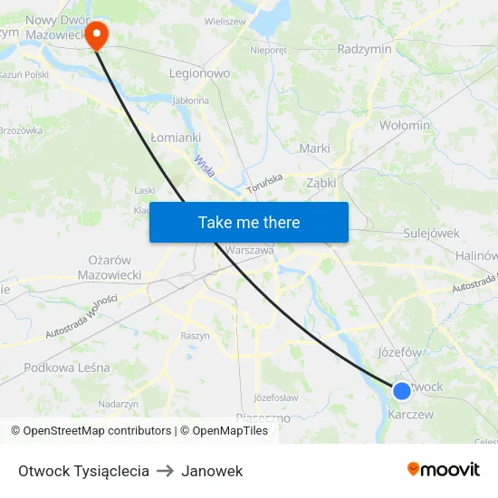 Otwock Tysiąclecia to Janowek map