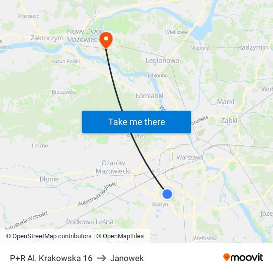 P+R Al. Krakowska 16 to Janowek map