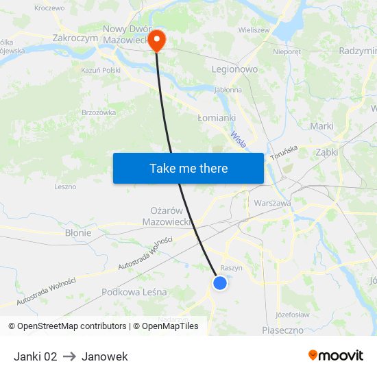 Janki to Janowek map